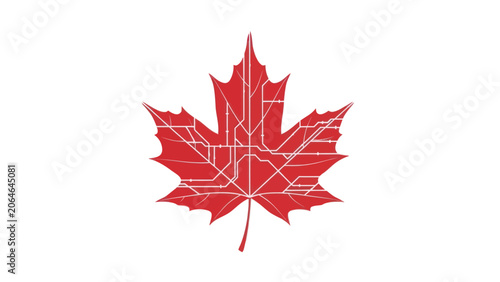 Red maple leaf with abstract transportation network inside.