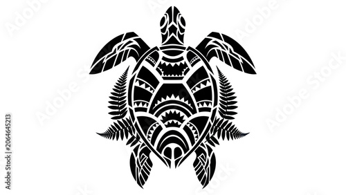 Polynesian Tribal Art Sea Turtle with Fern Leaves Design