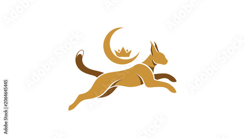 Fotografía Stylized regal cat logo with moon and crown design.
