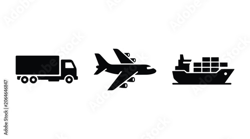 Transportation modes logistics icons set.