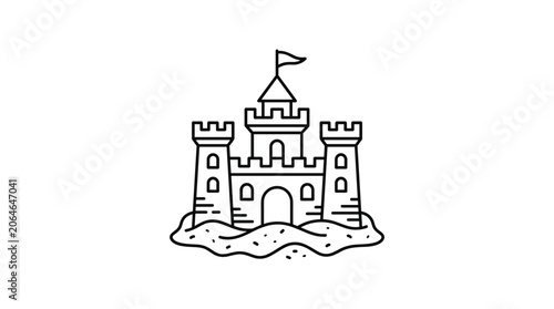 Sandcastle with towers and flag.