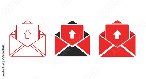 Set of envelope icons with upload symbols for email or messaging concepts