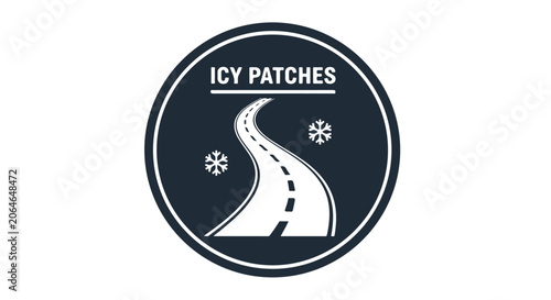 Road sign warning of icy patches on a snowy road