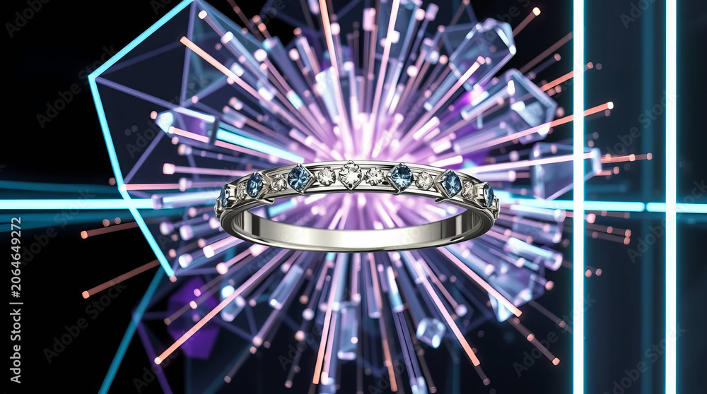 Fototapeta premium The Crystal Aura: A Fantasy Ring in a Burst of Light