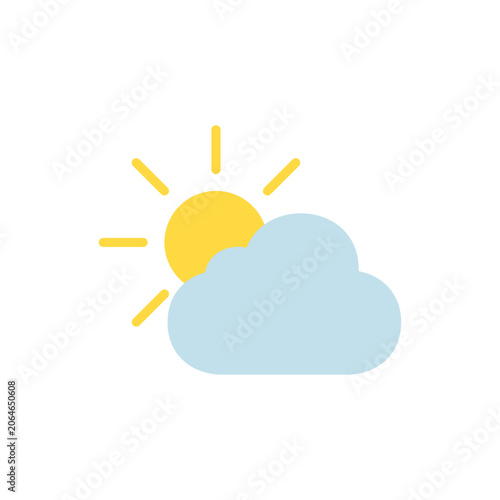 Partly cloudy, cloud, sun, shining, weather, icon, flat design, isolated, white background, simple vector illustration