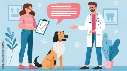 Pet Owner Discusses Dog Treatment Plan With Veterinarian in Clinic Setting During Daytime