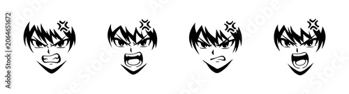 Tableau sur toile Collection of anime character faces expressing intense anger and frustration