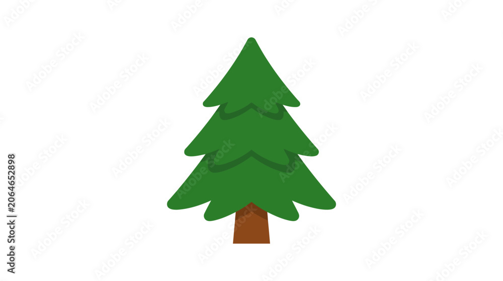 Fototapeta premium Simple green pine tree icon on white background.