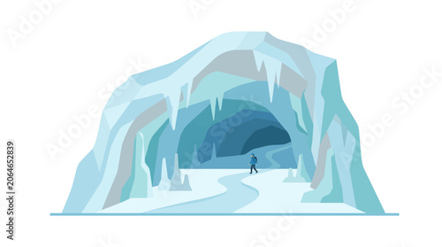 Bild auf Leinwand Inside view of blue glacier ice cave with icicles.