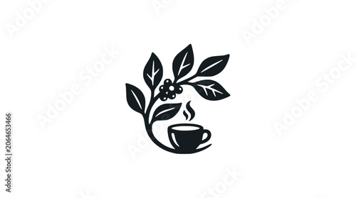 Obraz na plátne Coffee branch with leaves and small espresso cup