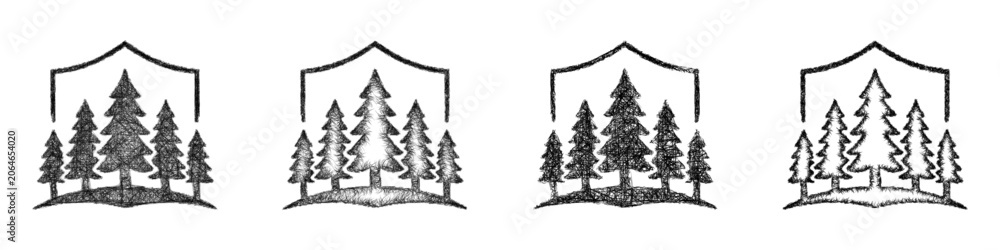 Fototapeta premium Sketch monochrome protected forest icon design set