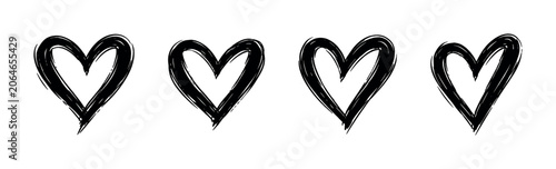 Canvastavla Set of four hand-drawn black hearts on a white background, symbolizing love and