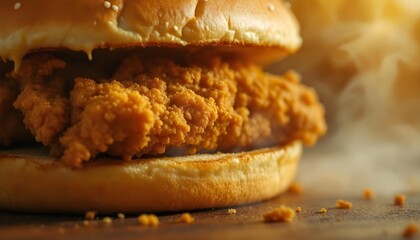 Crispy fried chicken sandwich, fast food commercial photography