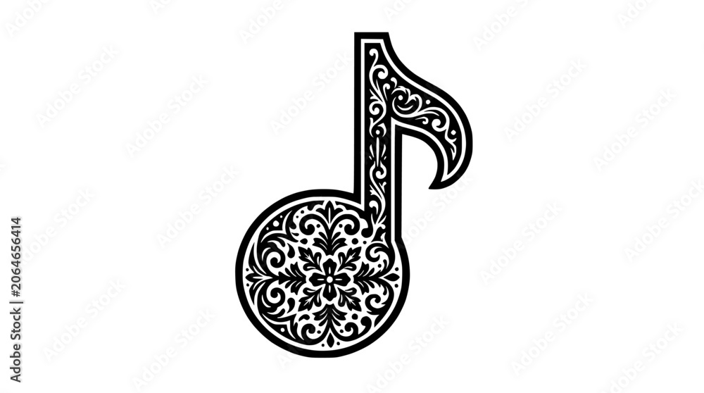 Fotografie Decorative eighth note with internal floral pattern