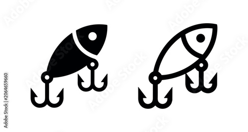Cuadro en lienzo Fishing lure icon set, black and white, isolated on white background