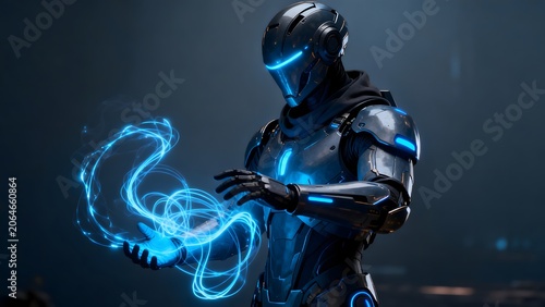 Cyborg with glowing energy in hand