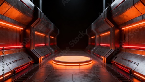 Futuristic corridor with glowing lights