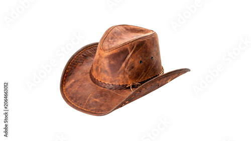 Foto Classic brown textured leather cowboy hat western style headwear isolated on tra