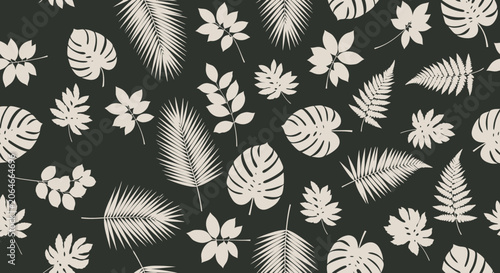 Tropical Leaves Pattern, Exotic Botanical Seamless Background, Vintage Floral Texture