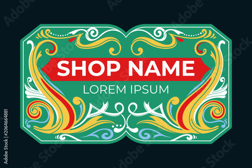 Fileteado Style Border Label Template Vector with Flourish Ornate