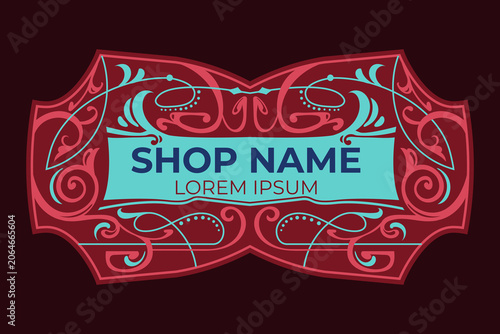 Fileteado Style Border Label Template Vector with Flourish Ornate