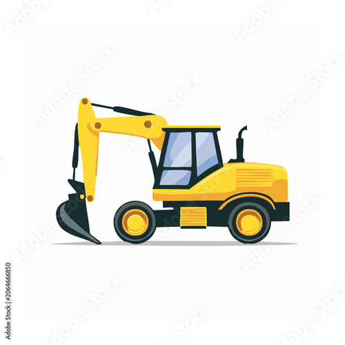 Yellow Excavator Illustration in Flat Design