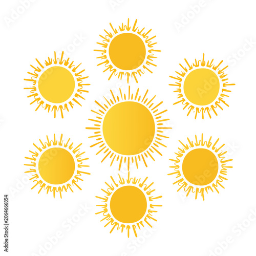 Yellow Radiant Sun Icons on White Background