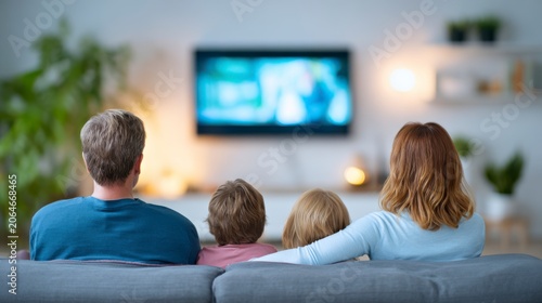 A Cozy Family Gathering in the Living Room Enjoying Quality Time Together While Watching a Movie on a Relaxing Evening