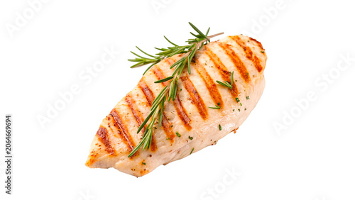 Foto Freshly grilled juicy chicken breast fillet with grill marks isolated on transpa