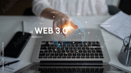 Photography Business professional interacting with digital interface showcasing Web 3