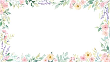 Floral border with flowers and leaves