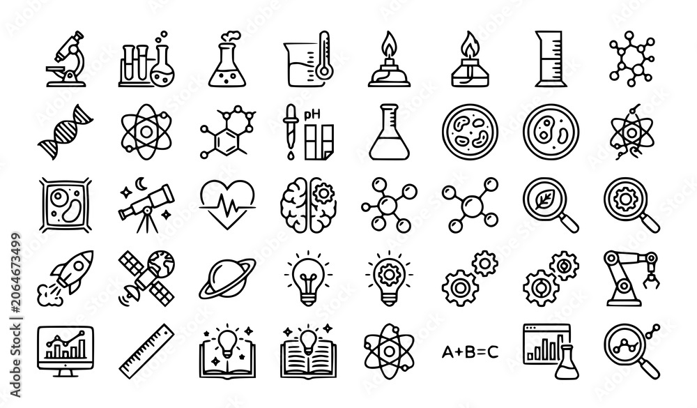 Naklejka premium Science Thin Line Icon Collection Editable Stroke Vector
