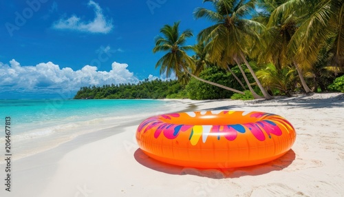 Inflatable Swim Ring on Tropical Beach