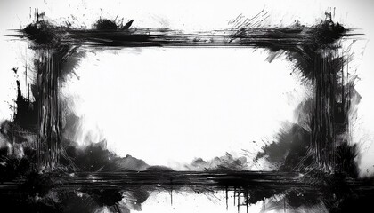 grunge black ink frame with blank white center