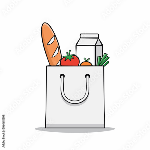 Grocery Bag with Fresh Food Items
