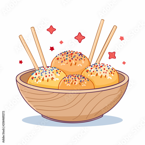 Sweet Balls with Sprinkles on Sticks in a Bowl