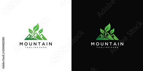 Green Mountain Logo with Growing Leaves and Text Placeholder