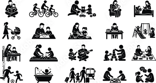 Photos Parenting and family activity icon collection featuring childcare learning playtime bonding education and everyday family life