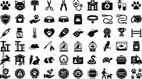 Fotografi Pet care and veterinary icon collection featuring grooming adoption healthcare training accessories and animal welfare services