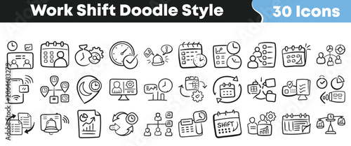 Hand drawn doodle style icons for work shift scheduling management