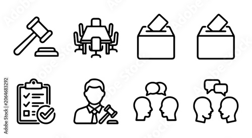 Bild auf Leinwand Legal Justice Icons, Courtroom Meeting, Voting Ballot Box, Checklist, Judge, Deb