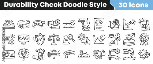 Bild auf Leinwand Set of black and white doodle icons for durability testing