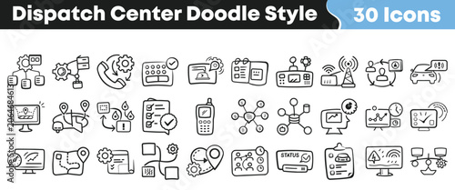 Obraz na plátně Hand drawn dispatch center icons set for logistics management software