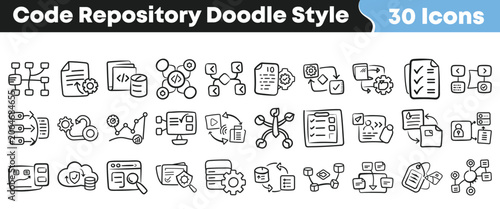 Foto Hand drawn collection of software code repository icons for developers