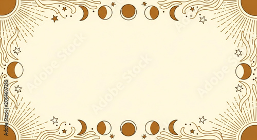 Mystical celestial frame with sun moon and stars illustration
