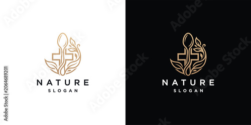 Nature And Health Logo With Spoon And Leaf Elements