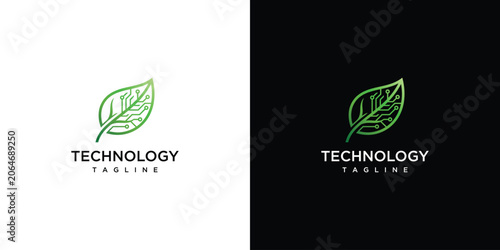 Green Leaf With Circuit Board Pattern Logo