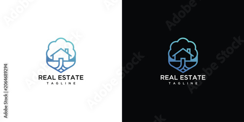Modern Real Estate Logo with House and Tree Icon