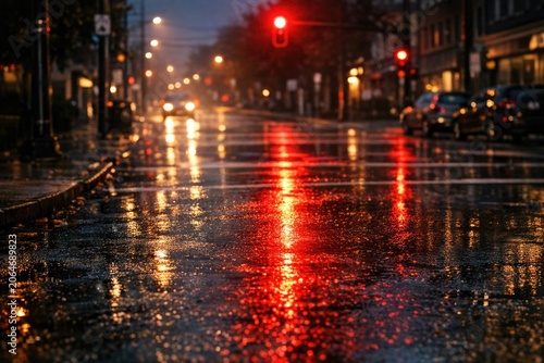 A city street at night with a red traffic light, emphasizing the dangers of reckless driving