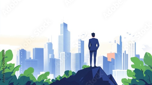 Growth and Prosperity. Businessperson Overlooking a Thriving Cityscape, businessperson standing on a high vantage point